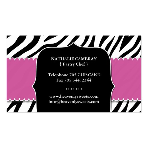 Bold Zebra Print Bakery Business Card (back side)