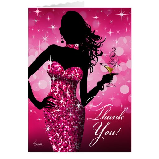 Bombshell Bling Glitter Thank You fuchsia Card Zazzle