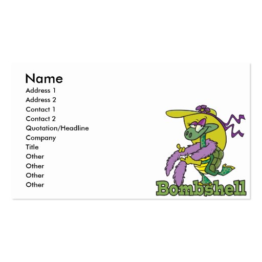 bombshell glam girly turtle tortoise cartoon business cards (front side)