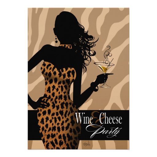 Bombshell Leopard Wine & Cheese Party Tan Custom Announcement (front side)