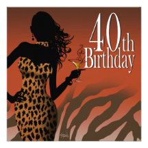 Bombshell Leopard Zebra 40th Birthday Party Custom Invitations