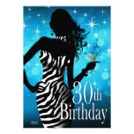 Bombshell Sparkle Zebra 30th Birthday Party Personalized Invites