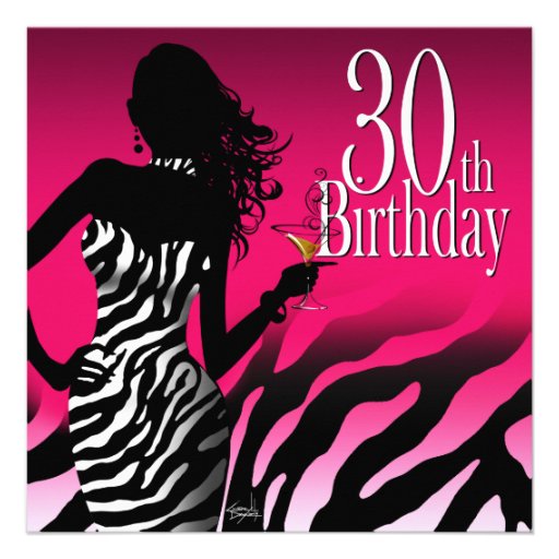 Bombshell Zebra 30th Birthday Party Fuschia Custom Invitation