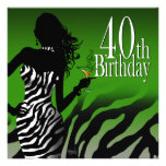 Bombshell Zebra 40th Birthday Party Bottle Green Invitation