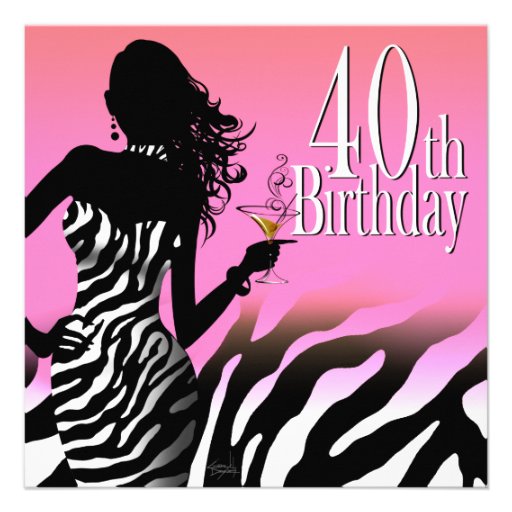 Bombshell Zebra 40th Birthday Party Dress Pink Personalized Invites
