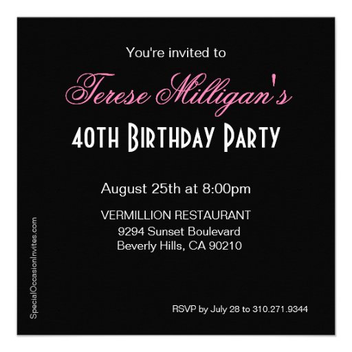 Bombshell Zebra 40th Birthday Party Dress Pink Personalized Invites