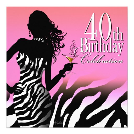 Bombshell Zebra 40th Birthday Party Dress Pink Invitations