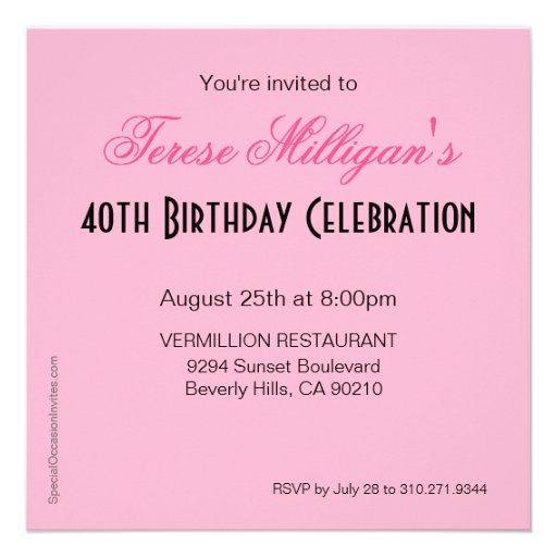 Bombshell Zebra 40th Birthday Party Dress Pink Invitations