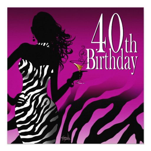 Bombshell Zebra 40th Birthday Party Purple Invites