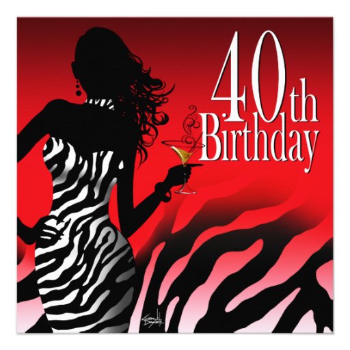 Bombshell Zebra 40th Birthday Party Red Custom Announcements
