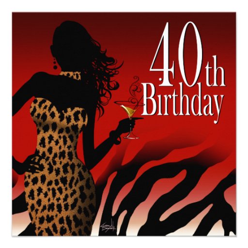 Bombshell Zebra 40th Birthday Party Red Invites