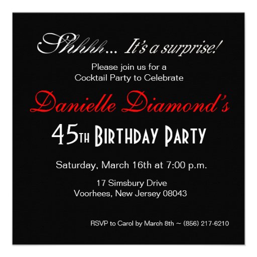 Bombshell Zebra 45th Surprise Birthday Party Red Personalized Invitation