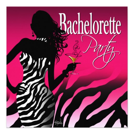 Bombshell Zebra Bachelorette Ladies Night fuschia Custom Invitations