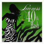 Bombshell Zebra Loveness 40th Birthday Green Custom Announcement