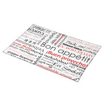 Bon appetit in many languages - red placemats