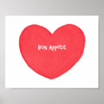 Bon Appétit Poster Modern Kitchen Decor Red Heart