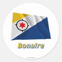 Bonaire Waving Flag with Name Round Stickers