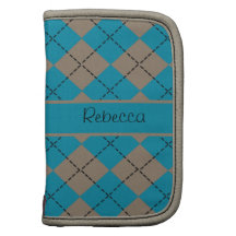 Bondi Blue and Squirrel Brown Arygyle Organizer