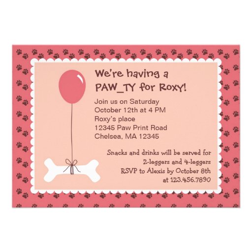 Bone and Balloon Dog Birthday Girl Party Invitatio Custom Invite