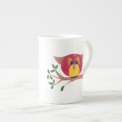 Bone China Cup Gift with Owl Art Porcelain Mugs