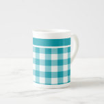Bone China Mug, Teal and White Check Gingham