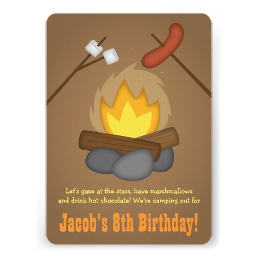 Bonfire Camping Birthday Party Cards (front side)