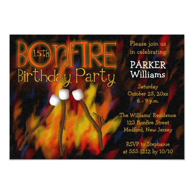 Bonfire Marshmellow Roast 15th Birthday Party Card