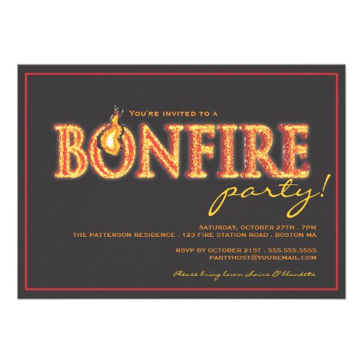 Bonfire on Fire Campfire Flames Party Invitation