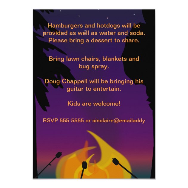 Bonfire Outdoor Party Two Sided Invitation