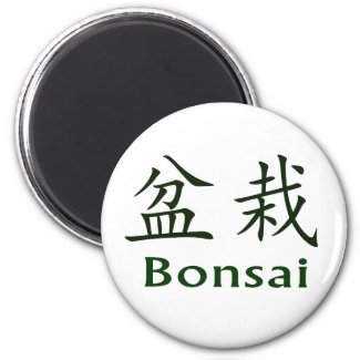 Bonsai Text In Japanese Kaiti and English Green magnet