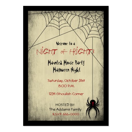 Boo Black Widow Spider & Creepy Text for Halloween Business Card Templates (back side)