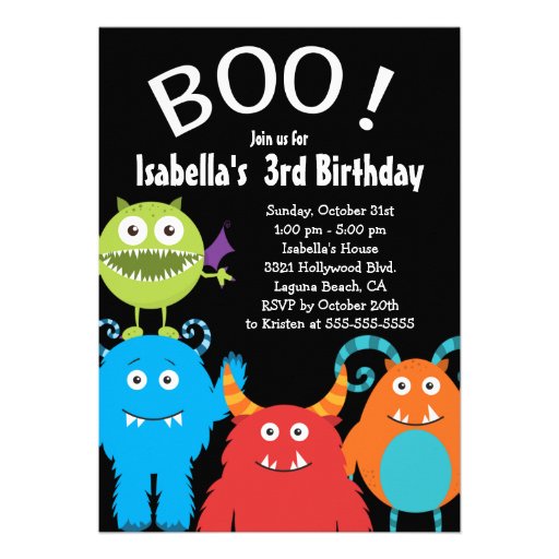 Boo Cute Monsters Kids Birthday Party Invitation