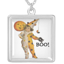 "Boo" Halloween clown necklace