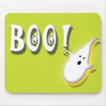 Boo! Halloween ghost lime green Mouse Pads