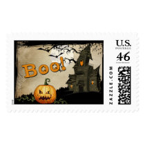 Boo Haunted house Halloween Postage