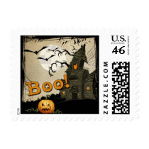 Boo Haunted house Halloween Postage