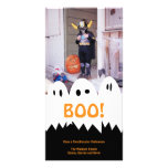 BOO white ghost trio orange Halloween greeting Personalized Photo Card