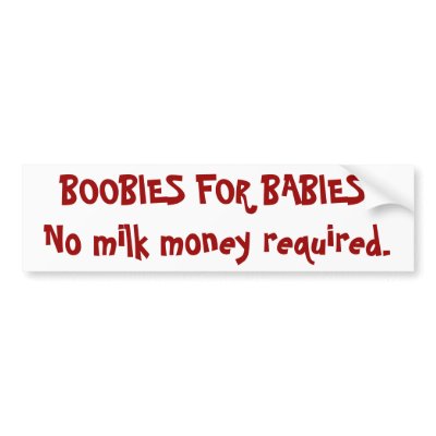 BOOBIES FOR BABIES!No milk money required. Bumper Sticker by nisa76