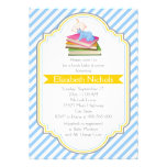 Book baby boy shower blue, white striped pattern invitations