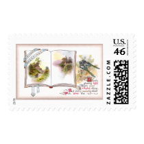 Book & Birds Vintage Birthday Card postage by pinkalmond Book & Birds Vintage Birthday Card postage