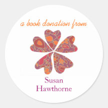 Book donation sticker - blooming hearts, purple