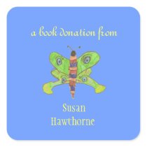 Book donation sticker - butterfly - square