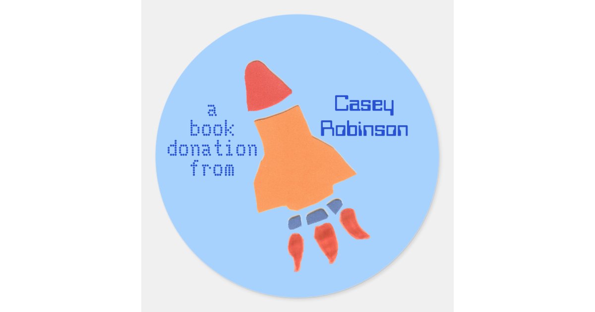 Book donation sticker rocket Zazzle