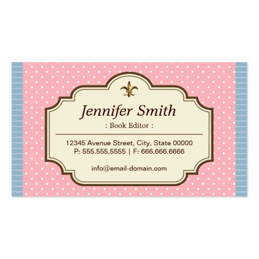 Book Editor - Cute Polka Dots Business Cards (front side)