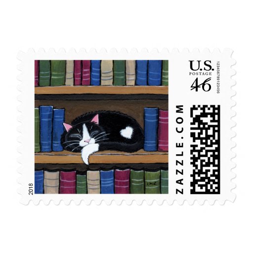 Book Love | Cat Sleeping on Bookcase Postage