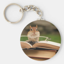 Book loving chipmunk keychains