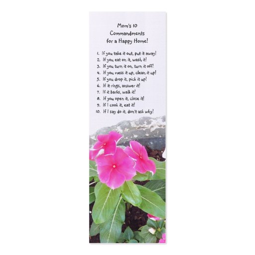 Book Mark - Mom's 10 Commandments Book Mark Business Card Template (front side)