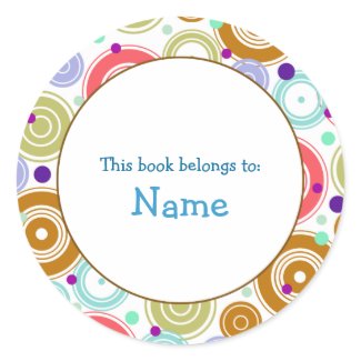 Book plate with colorful retro design sticker