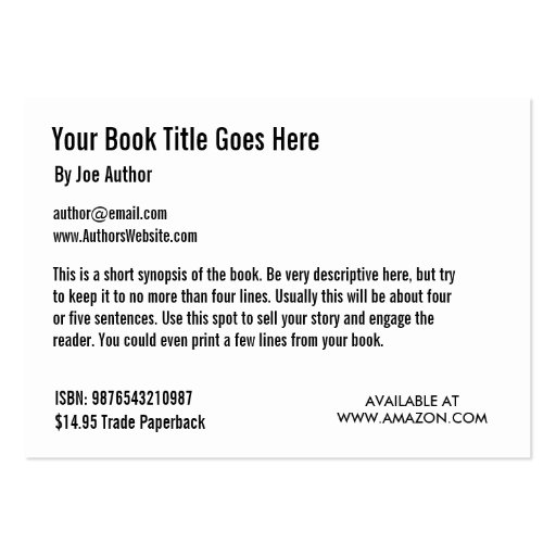 Book Promotion Trading Card Template Business Card (front side)