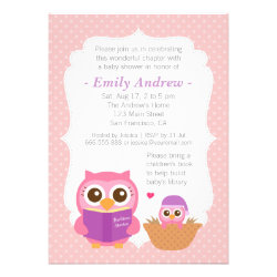 Book Themed, Girl Cute Owl Baby Shower Invitations